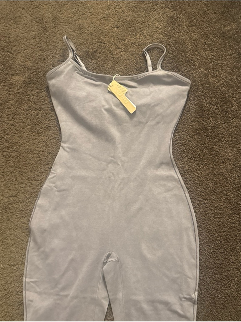 Skims Light Gray Seamless Shaping Bodysuit with Spaghetti Straps